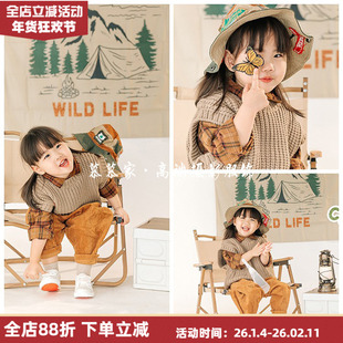 纪实风针织马甲露营网红探险主题服装秋冬款外景儿童高端摄影套装