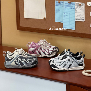 春季新款儿童免系带户外登山鞋女童拼色德训鞋男童防滑休闲运动鞋