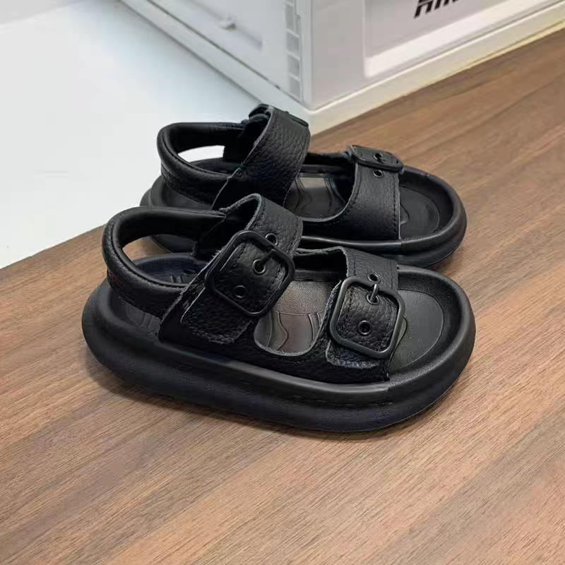 真皮中童黑色小男孩儿童男童沙滩皮凉鞋2026新款夏天休闲户外小孩