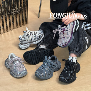 子 做旧休闲老爹鞋 儿童巴黎家2025春秋新款 女童绑带3XL男童运动鞋