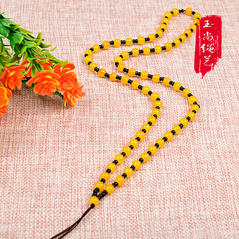 黄色圆珠项链绳手工玉佩翡翠琥珀