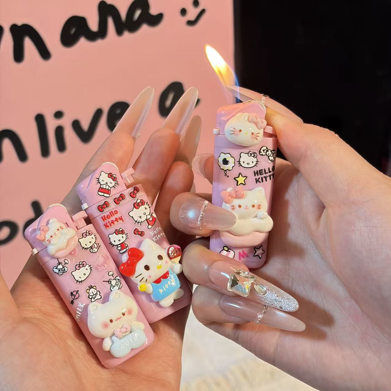 可爱HelloKitty打火机明火砂轮手作高颜值女生款卡通ins潮流礼物