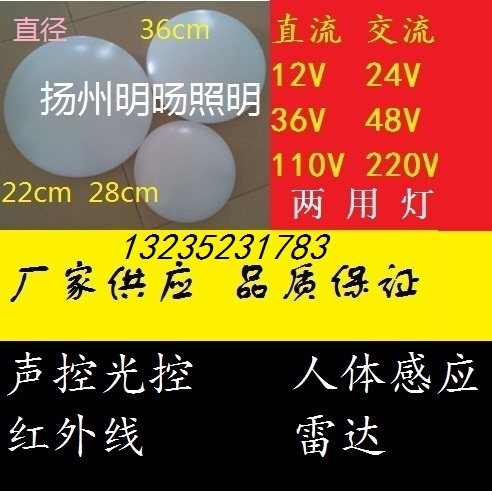 48v声控24V36V应急三防灯应急灯110V127V感应吸顶灯12V两用平板灯