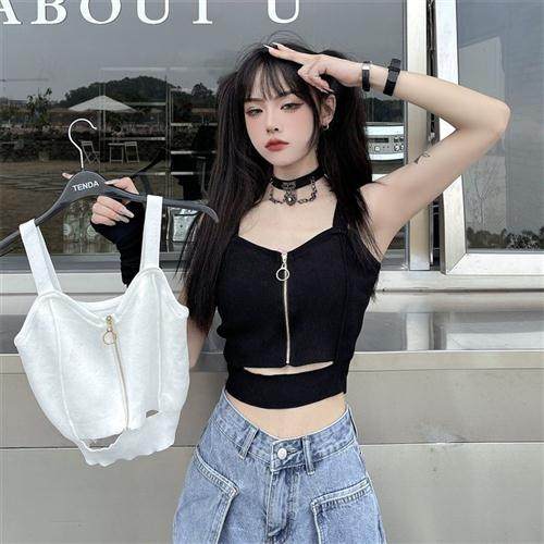 韩版短款拉链开胸露脐纯色内搭吊带外穿背心小背心辣妹新款性感