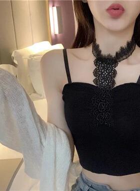 蕾丝吊带网红背心性感美背打底女外夏季无袖紧身黑色内衣上衣新款