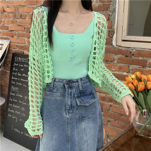 气质辣妹针织衫女装吊带背心夏季设计感镂空简约无袖上衣外搭ins