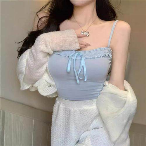 法式甜辣欲风吊带背心打底性感蕾丝夏季新款花边欲修身短款女上衣