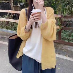 慵懒风灯笼袖针织薄款防晒开衫女春夏新款松弛显瘦宽松上衣
