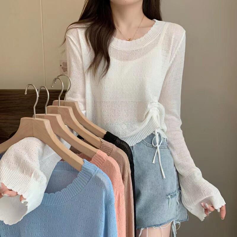 白色圆领套头长袖短款针织衫女夏毛绒/玩偶/公仔/布