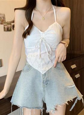 白色挂脖吊带背心女内搭夏季新款不规则别致小众辣妹美背外穿上衣