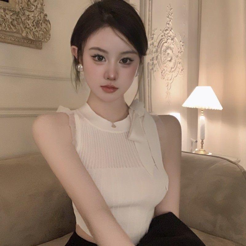 蕾丝花边性感针织吊带背心女夏季薄款辣妹别致设计感短款无袖上衣