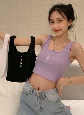 紫色性感吊带女夏季新款网红百搭露脐辣妹背心修身外穿无袖上衣潮