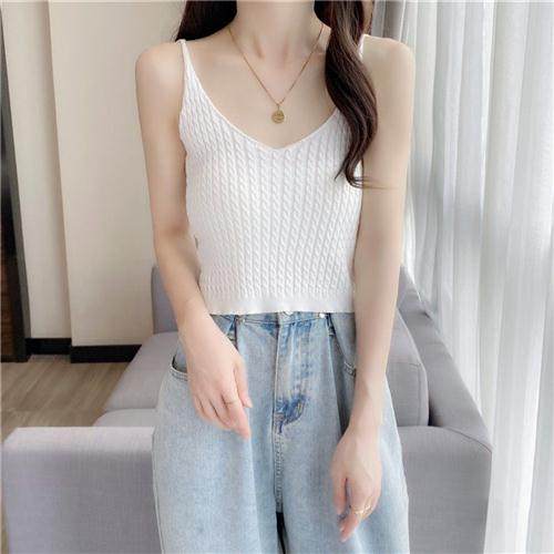 吊带法式夏季别致甜辣设计感白色背心女夏外针织无袖打底纯欲上衣