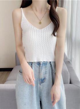吊带法式夏季别致甜辣设计感白色背心女夏外针织无袖打底纯欲上衣
