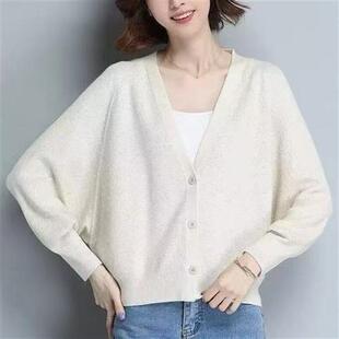 外搭长袖 时尚 百搭宽松显瘦蝙蝠袖 外套女短款 针织上衣 春秋领开衫