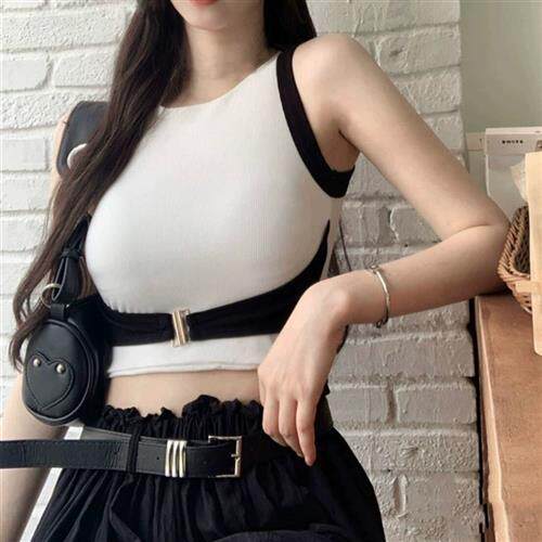 辣妹性感吊带背心女外穿夏季撞色美背修身短款内搭打底泰式上衣