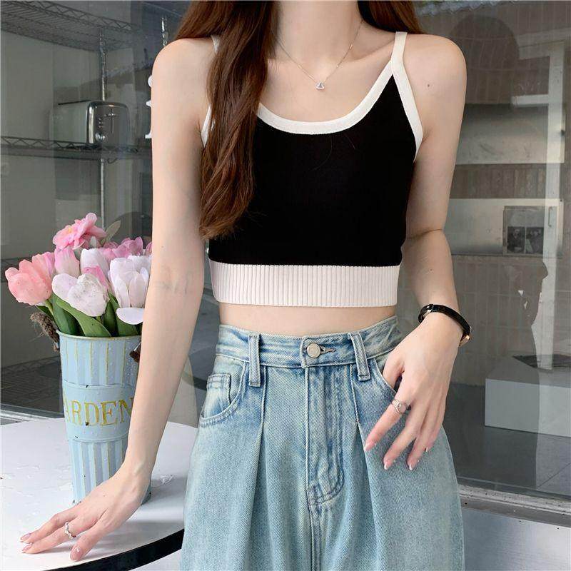 辣妹收腰针织小吊带背心女秋季新款内搭运动风设计感短款百搭上衣