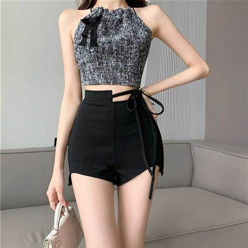 韩系纯欲风性感气质外穿减龄夏季露背挂脖短款吊带背心小香风上衣