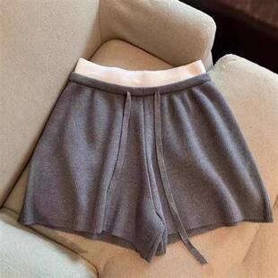 潮流休闲裤 宽松遮肉阔腿运动热裤 女秋天新款 日系撞色开叉短裤