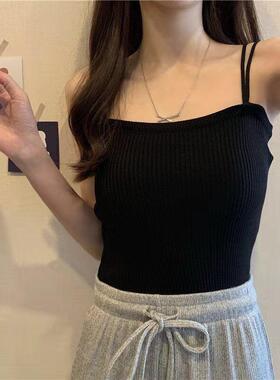 自制黑色休闲吊带背心女夏季网红爆款打底美背内搭短款上衣针织