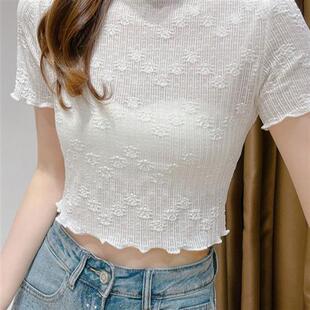 网纱薄款 短袖 内搭吊带裙纱衣恤上衣潮 女夏季 蕾丝温柔百搭打底衫