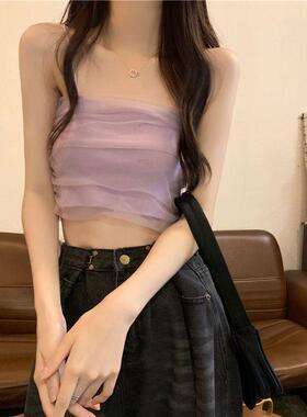 性感蕾丝紫色吊带女夏季新款网红主播背心外穿甜辣妹短款无袖上衣