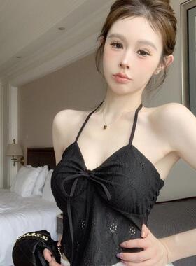 辣妹穿搭美背外穿性感挂脖小吊带背心女内搭夏季短款黑色抹胸上衣
