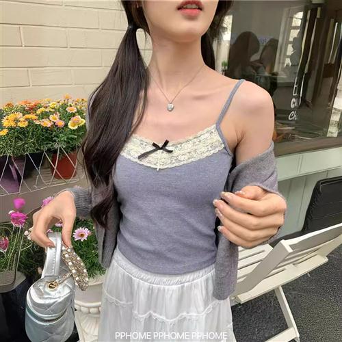 蕾丝背心纯欲风蝴蝶结吊带背心女夏季设计感修身显瘦内搭上衣薄款