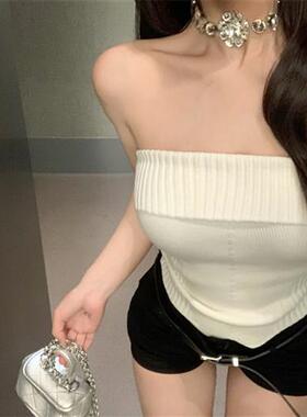 纯欲风性感显瘦白色无肩带抹胸背心女外穿设计感打底短款无袖上衣