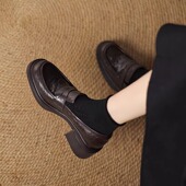 女工作jk复古学院风小皮鞋 羊皮 巨软真皮简约粗跟厚底英伦乐福鞋