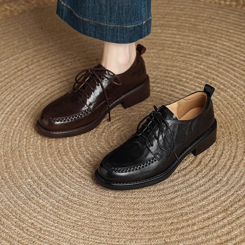 【羊皮版】4cm英伦系带小皮鞋女粗跟棕色复古乐福鞋法式软皮单鞋,女鞋,乐福鞋（豆豆鞋）,淘宝优惠券,粉丝福利购,淘宝优惠卷