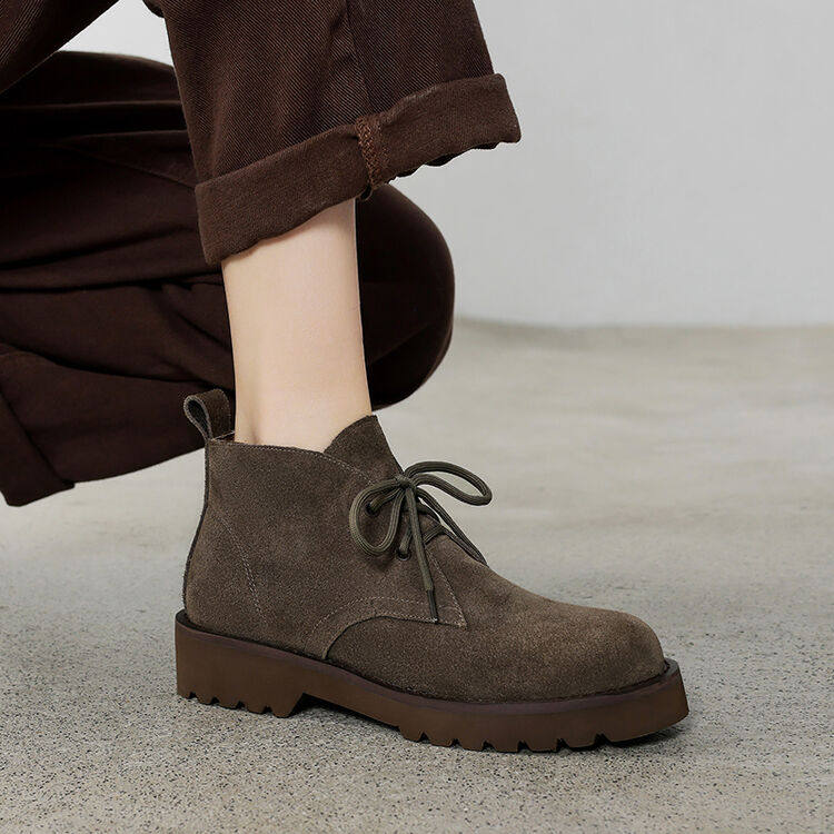 法式复古圆头马丁靴女英伦系带短靴厚底小众磨砂瘦瘦靴百搭及踝靴,女鞋,马丁靴,淘宝优惠券,粉丝福利购,淘宝优惠卷