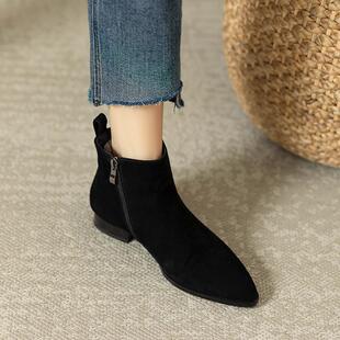 不臃肿2026尖头冬季 羊毛内里翻毛皮短靴雪地靴女 加绒加厚棉靴冬款