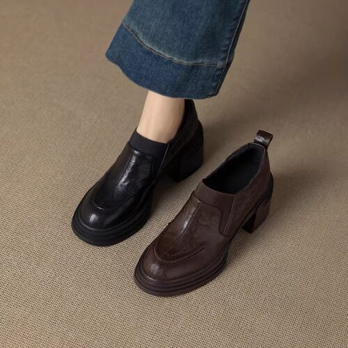 羊皮版6cm厚底乐福鞋女小众粗跟