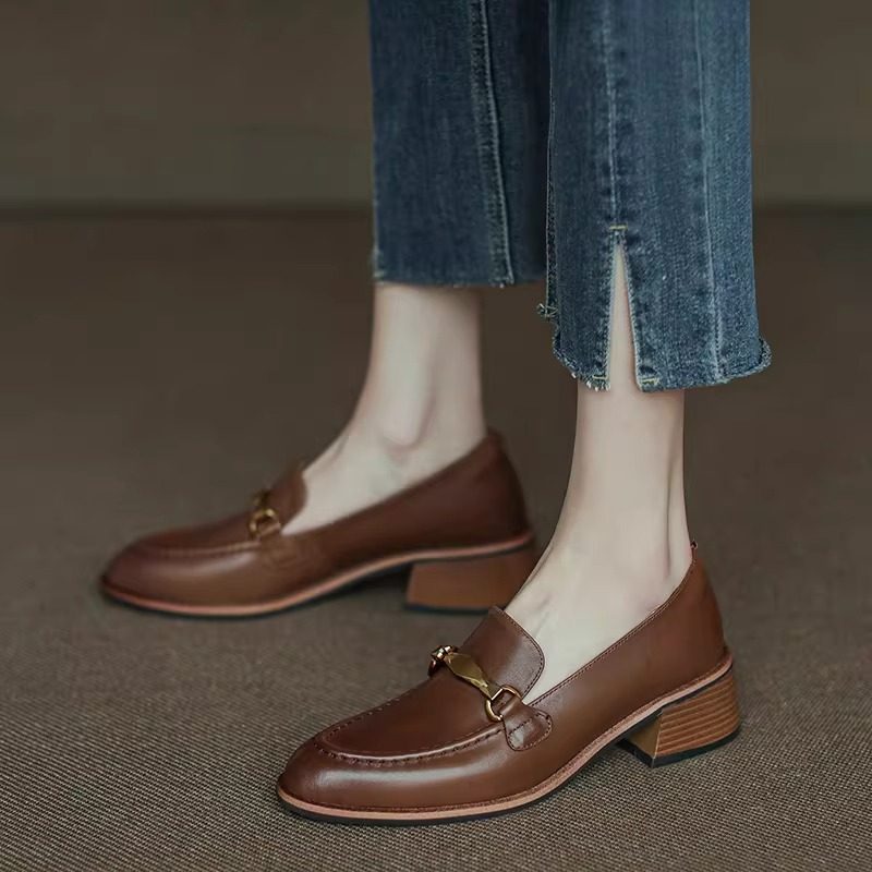 手工真皮~重磅自留~法式中粗跟单鞋英伦风尖头小皮鞋复古乐福鞋女,女鞋,乐福鞋（豆豆鞋）,淘宝优惠券,粉丝福利购,淘宝优惠卷