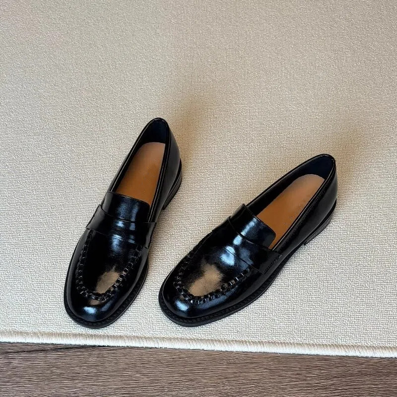 一脚蹬乐福鞋女真皮圆头平底单鞋2026新款春英伦黑色jk通勤小皮鞋,女鞋,乐福鞋（豆豆鞋）,淘宝优惠券,粉丝福利购,淘宝优惠卷