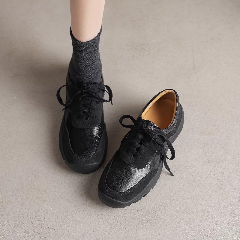 英伦厚底德训鞋复古女真皮系带百搭休闲系带小皮鞋小个子黑色单鞋,女鞋,乐福鞋（豆豆鞋）,淘宝优惠券,粉丝福利购,淘宝优惠卷