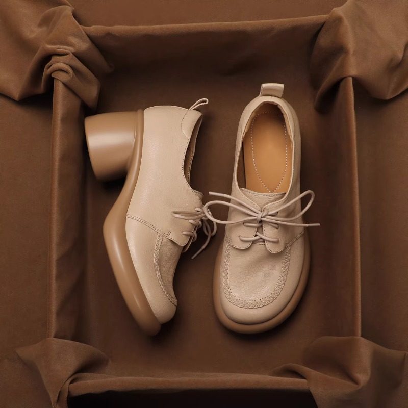 2026新款复古风英伦粗跟厚底系带小皮鞋女圆头单鞋小个子松糕鞋女,女鞋,松糕（摇摇）鞋,淘宝优惠券,粉丝福利购,淘宝优惠卷