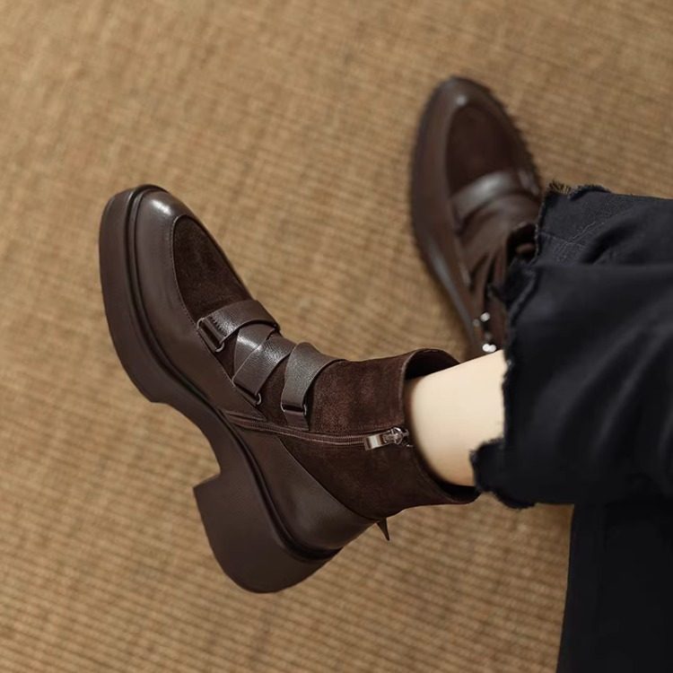 英伦风皮带扣马丁靴女秋冬厚底短靴粗跟显瘦加绒小个子复古机车靴,女鞋,马丁靴,淘宝优惠券,粉丝福利购,淘宝优惠卷