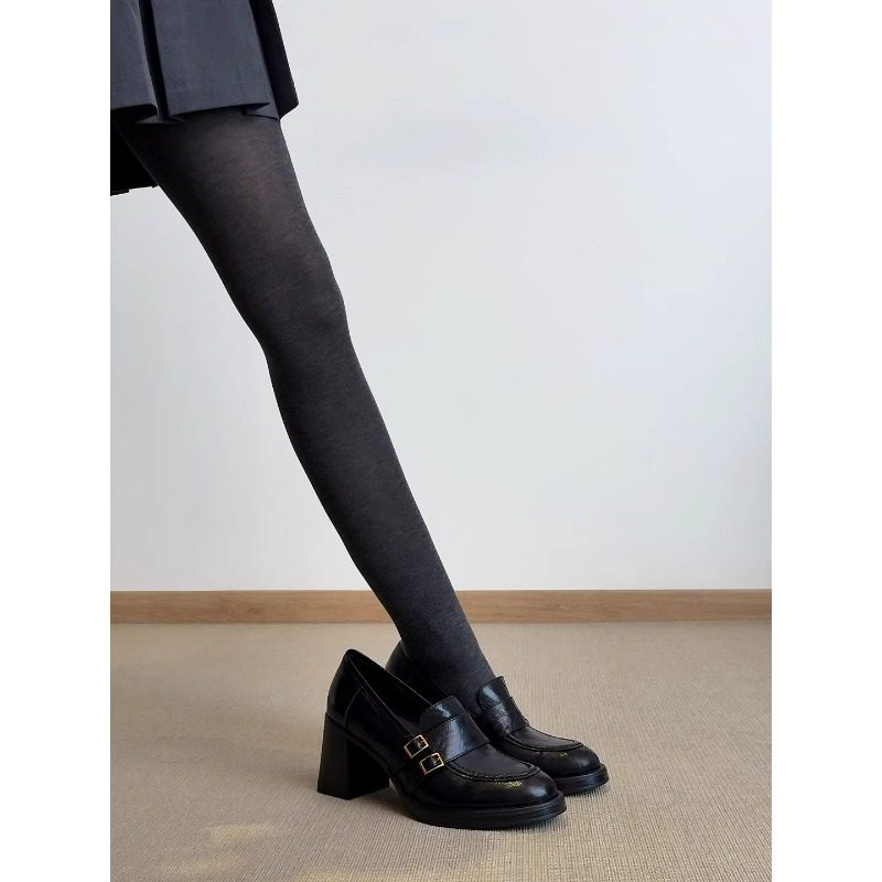 双扣带~5/7cm真皮圆头一脚蹬乐福鞋女英伦高跟学院风简约复古单鞋,女鞋,乐福鞋（豆豆鞋）,淘宝优惠券,粉丝福利购,淘宝优惠卷