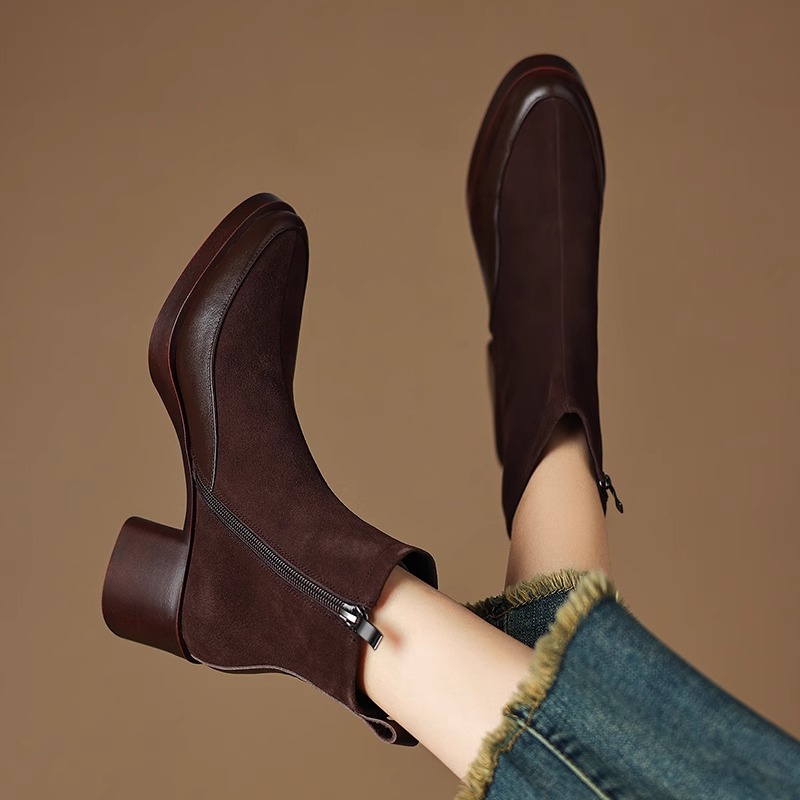 切尔西靴磨砂真皮厚底粗跟高跟