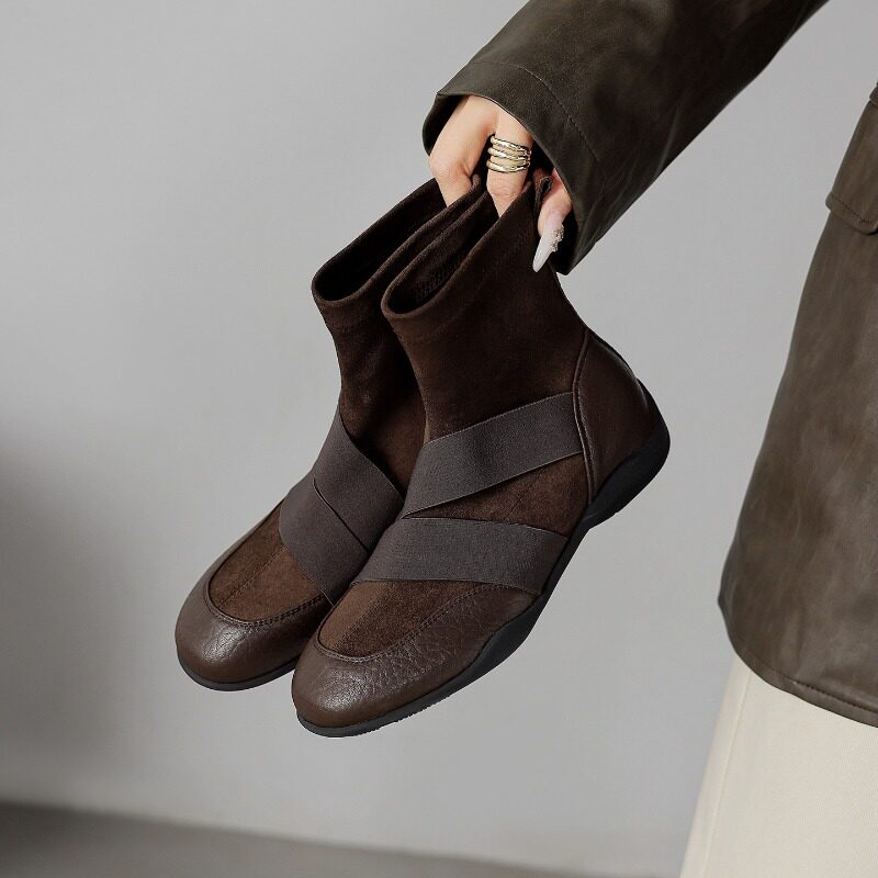 小众复古设计感显瘦时尚袜靴ins韩版甜美文艺静音气质真皮短靴女,女鞋,马丁靴,淘宝优惠券,粉丝福利购,淘宝优惠卷