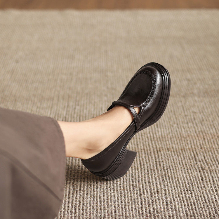 英伦风真皮乐福鞋女一脚蹬粗跟厚底圆头百搭复古小个子通勤小皮鞋,女鞋,乐福鞋（豆豆鞋）,淘宝优惠券,粉丝福利购,淘宝优惠卷