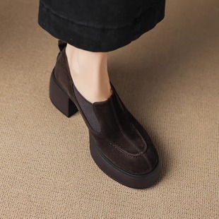 增高厚底小个子绒面乐福鞋女2026新款高跟鞋气质高级不累脚松糕鞋