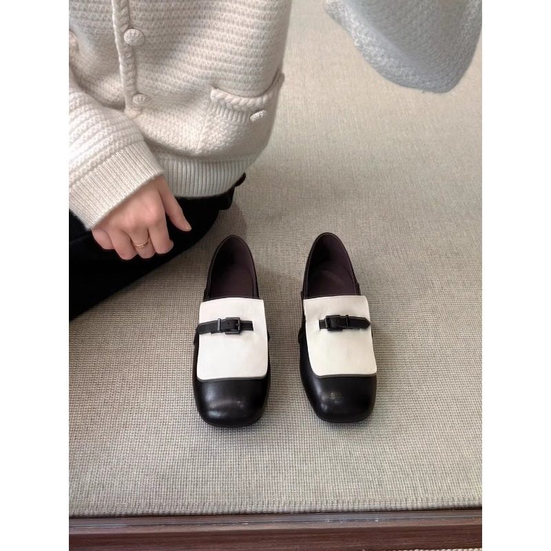 经典配色~真皮方头皮带扣豆豆鞋拼色英伦风乐福鞋女新款平底单鞋,女鞋,乐福鞋（豆豆鞋）,淘宝优惠券,粉丝福利购,淘宝优惠卷