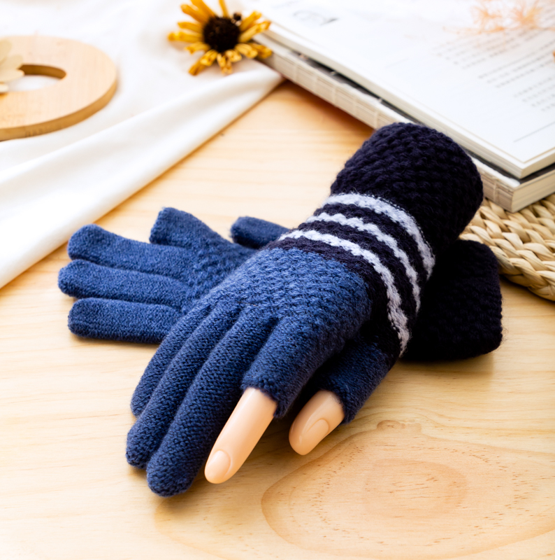 骑行手套男士漏两保暖条纹学生