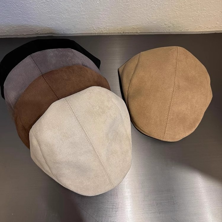 纯色简约麂皮绒前进帽子女秋冬休闲百搭显脸小日系复古反戴鸭嘴帽