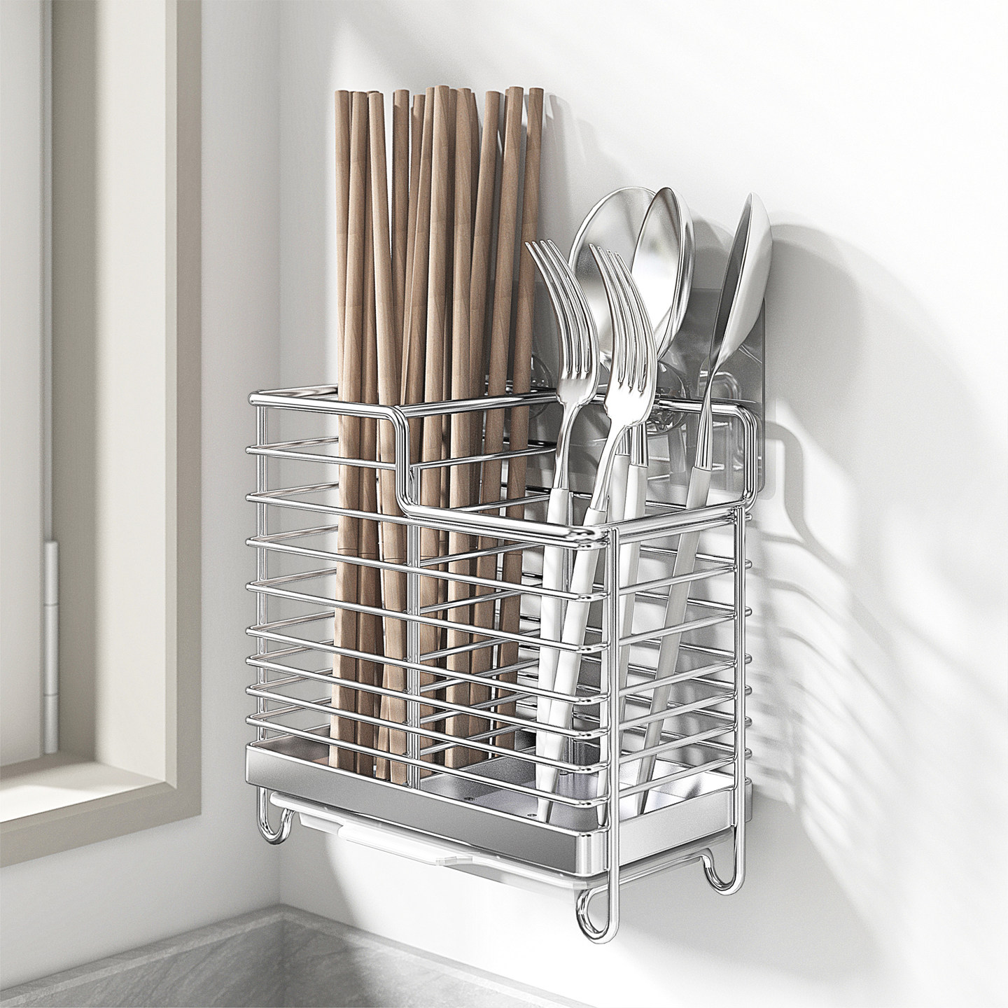 304不锈钢筷子筒可悬挂壁挂式筷笼筷子桶 厨房勺子收纳置物架家用,餐饮具,筷子架,淘宝优惠券,粉丝福利购,淘宝优惠卷