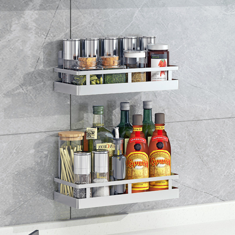 304不锈钢厨i房置物架壁挂式免打孔收纳架 厨房调味品调料架架