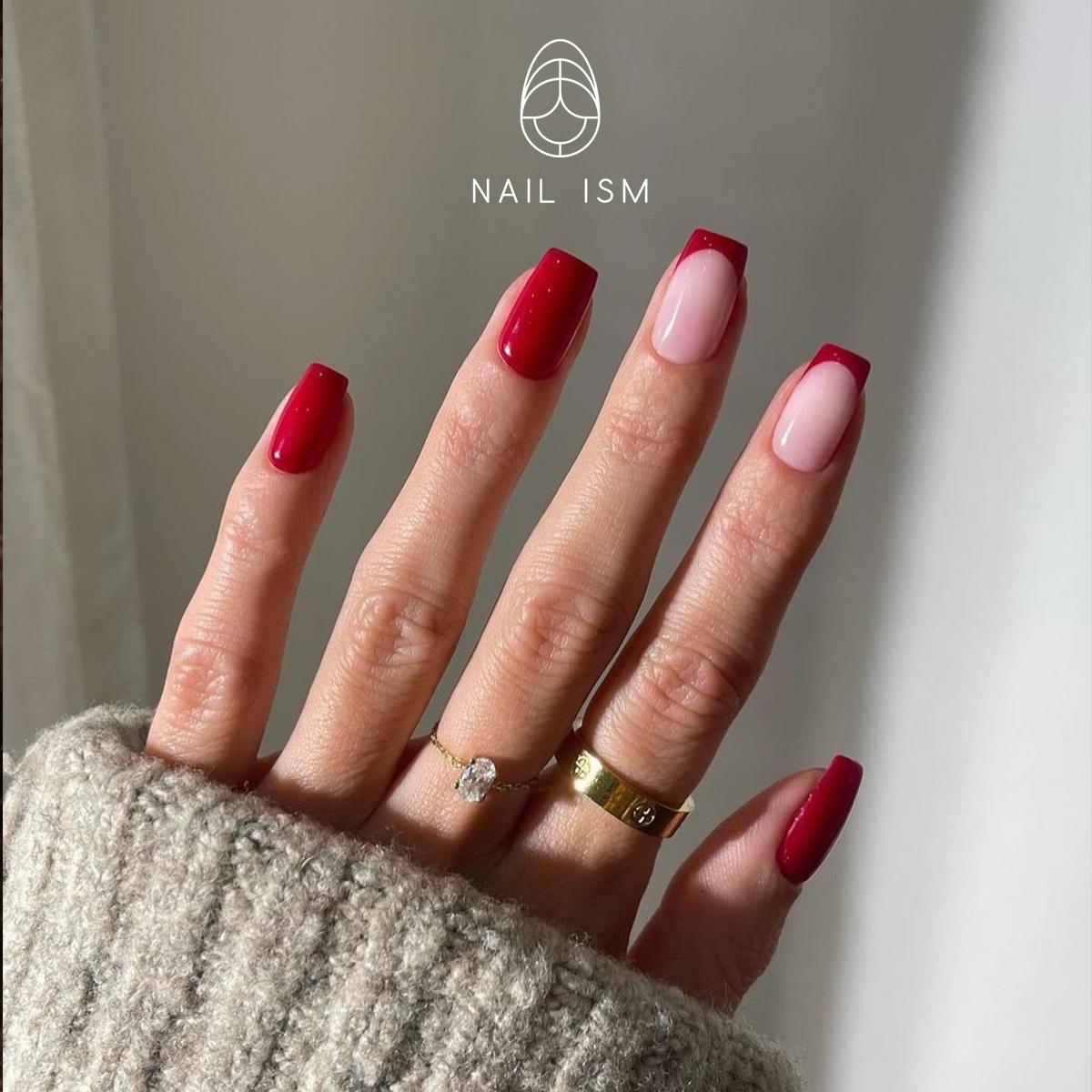 【NAILISM高端穿戴甲10】车厘子酒红法式跳色显白欧美方形短甲